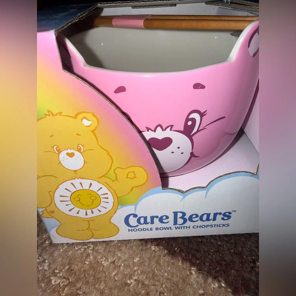 Care Bears Pink Noodle Bowl with Chopsticks- New
